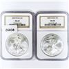 Image 1 : 2000 Set (2) American Silver Eagles NGC MS69