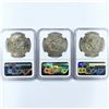 Image 2 : 1974 Set (3) Eisenhower Silver Dollars NGC MS65