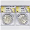 Image 1 : 1922-S Set (2) Silver Peace Dollar ANACS