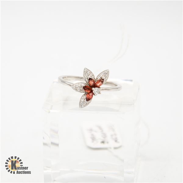 #249-NATURAL ORANG GARNET & CZ RING SIZE 8.75