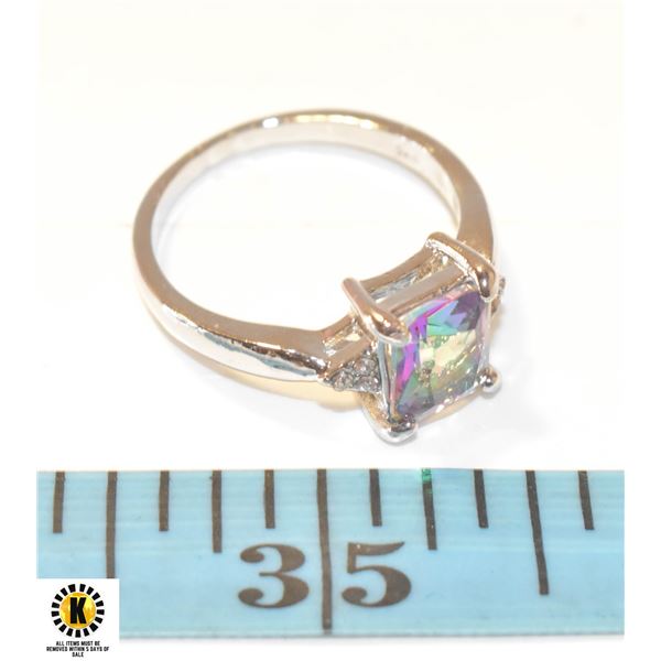 SIZE 10 RAINBOW RHINESTONE SILVER COLORED