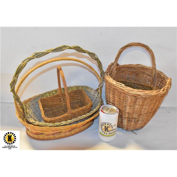 5 HAND WOVEN REED & ASSTD BASKETS. ESTATE