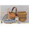 Image 1 : 5 HAND WOVEN REED & ASSTD BASKETS. ESTATE