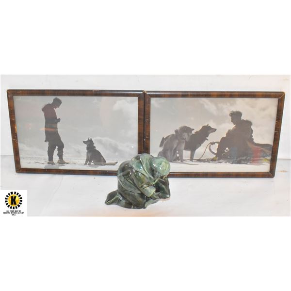 ORIGINAL FRAMED ARCTIC PHOTOS & ESKIMOP FIGURE