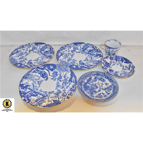 5 PC ROYAL CROWN DERBY MIKADO, 1 PC BLUE WILLOW &