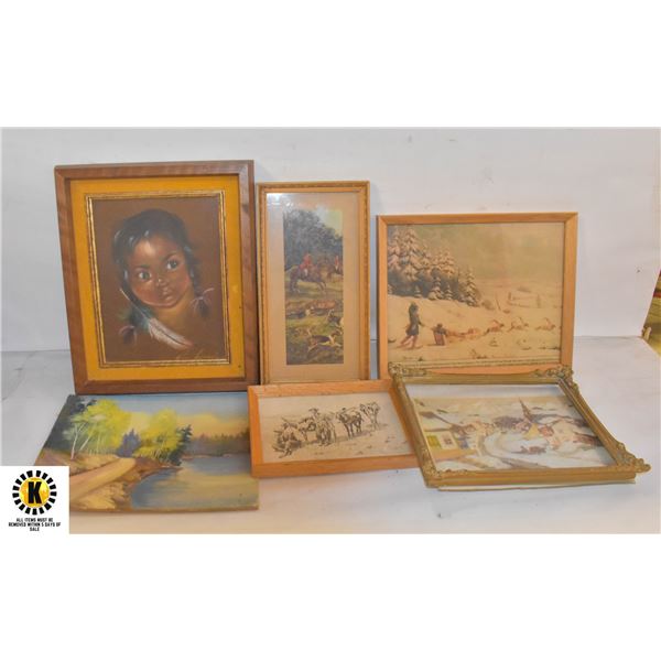 6 PC ASSORTED ARTWORKS. ESTATE