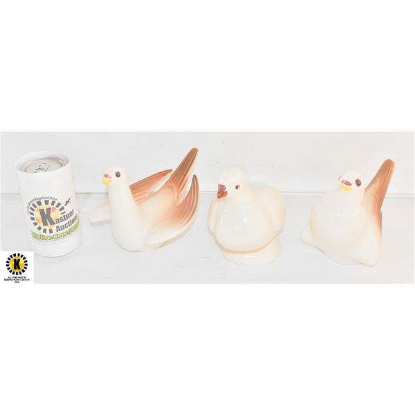 3 VINTAGE PORCELAIN DOVES