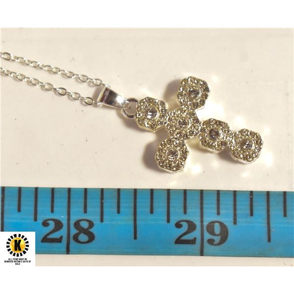 6 STONE CROSS PENDANT WITH ADJUSTABLE NECKLACE