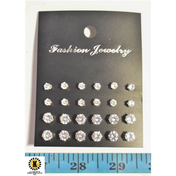 6 PAIR 0.25 CT AND 6 PAIR 1 CT ZIRCON EARRINGS