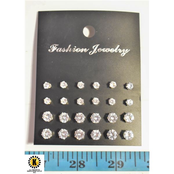 6 PAIR 0.25 CT AND 6 PAIR 1 CT ZIRCON EARRINGS