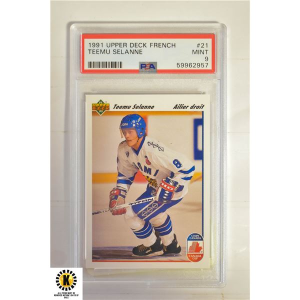 TEEMU SELANNE FRENCH VERSION ROOKIE PSA 9 (1991)