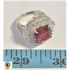 Image 1 : RUBY RED & WHITE CZ RING,