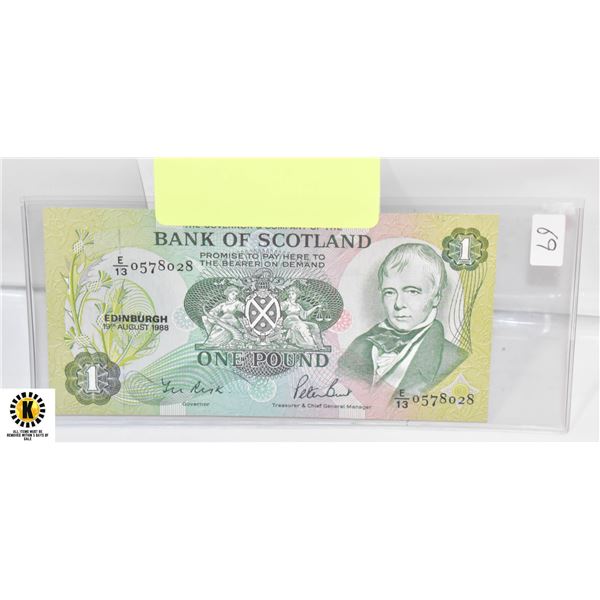 1988 BANK OF SCOTLAND 1 POUND NOTE, CIRC.