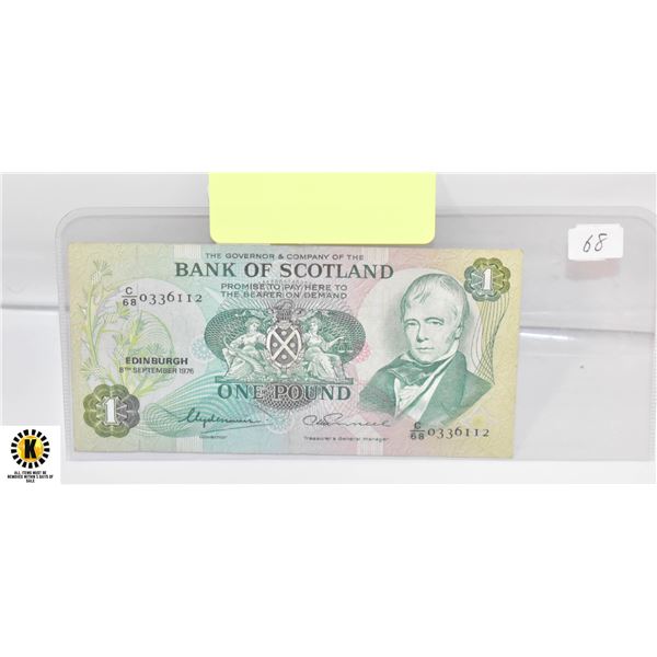 1976 BANK OF SCOTLAND 1 POUND NOTE, CIRC.