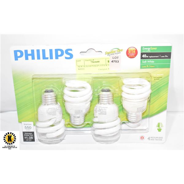 NEW SEALED PHILIPS 4 PACK SOFT WHITE