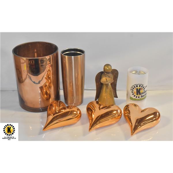 COPPER COLOUR DCOR HEARTS VASE BRASS ANGEL