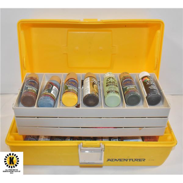 TACKLE BOX FULL OF ARTIST'S ACRYLIC PAINTS &