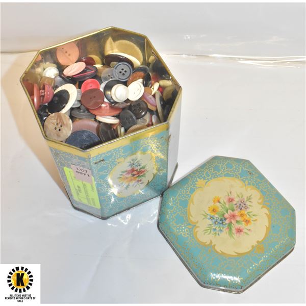 ANTIQUE TIN OF BUTTONS- ASSORTED