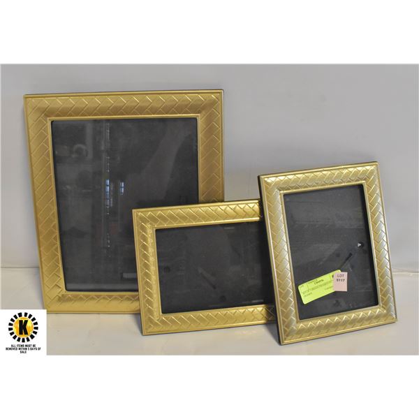 SET OF 3 BRASS FRAMED PICTURE FRAMES