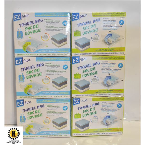6 PACKS OF EZ-STOR TRAVEL BAGS