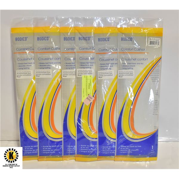 6 PACKS OF FOAM INSOLES 9-10 SIZE