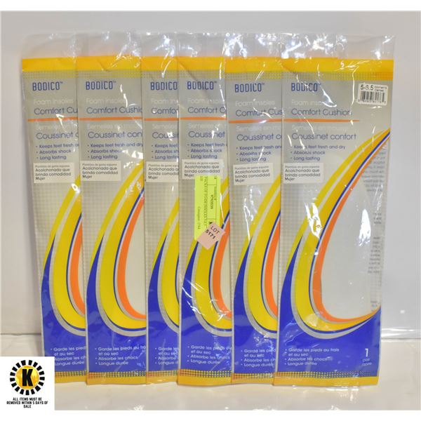 6 PACKS OF FOAM INSOLES 5-6.5 SIZE