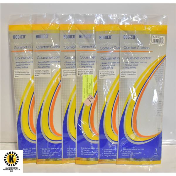 6 PACKS OF FOAM INSOLES 5-6.5 SIZE