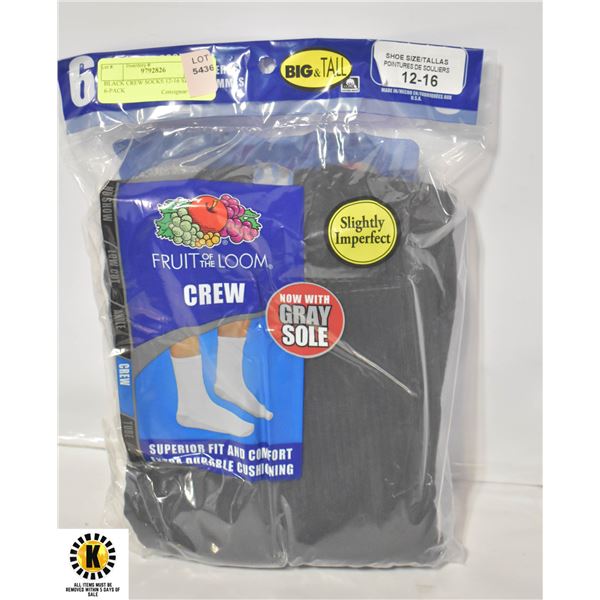 BLACK CREW SOCKS 12-16 SIZE 6-PACK