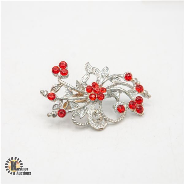 SMALL VINTAGE SILVER TONE W/ POPPY RED