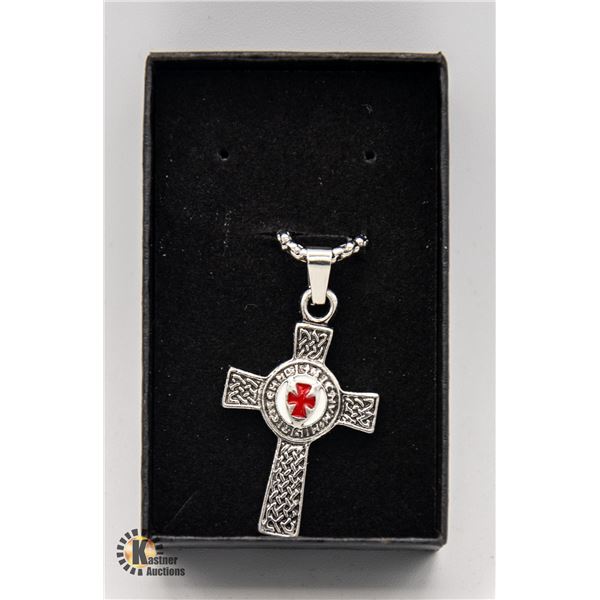 SILVER ALLOY KNIGHTS TEMPLAR CROSS WITH CHAIN