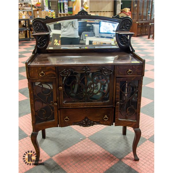 SIDEBOARD WITH MIRROR (ANTIQUE) H-56" W-19" L-38"