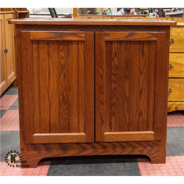 BROWN SOLID WOOD 2-DOOR AND 2 SHELF CABINET