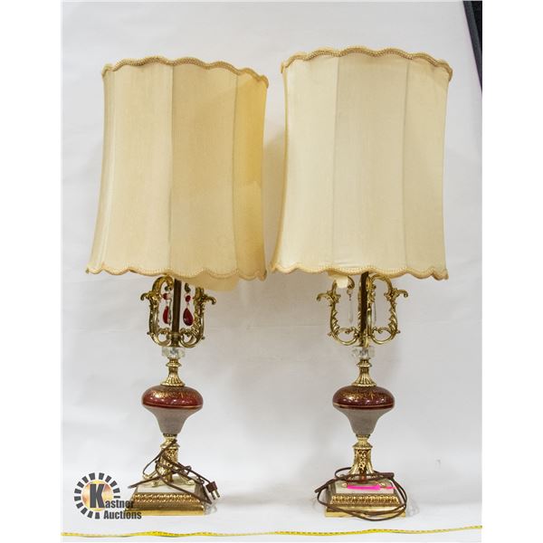 PAIR OF VINTAGE ESTATE LAMPS 34  TALL WITH STONE &