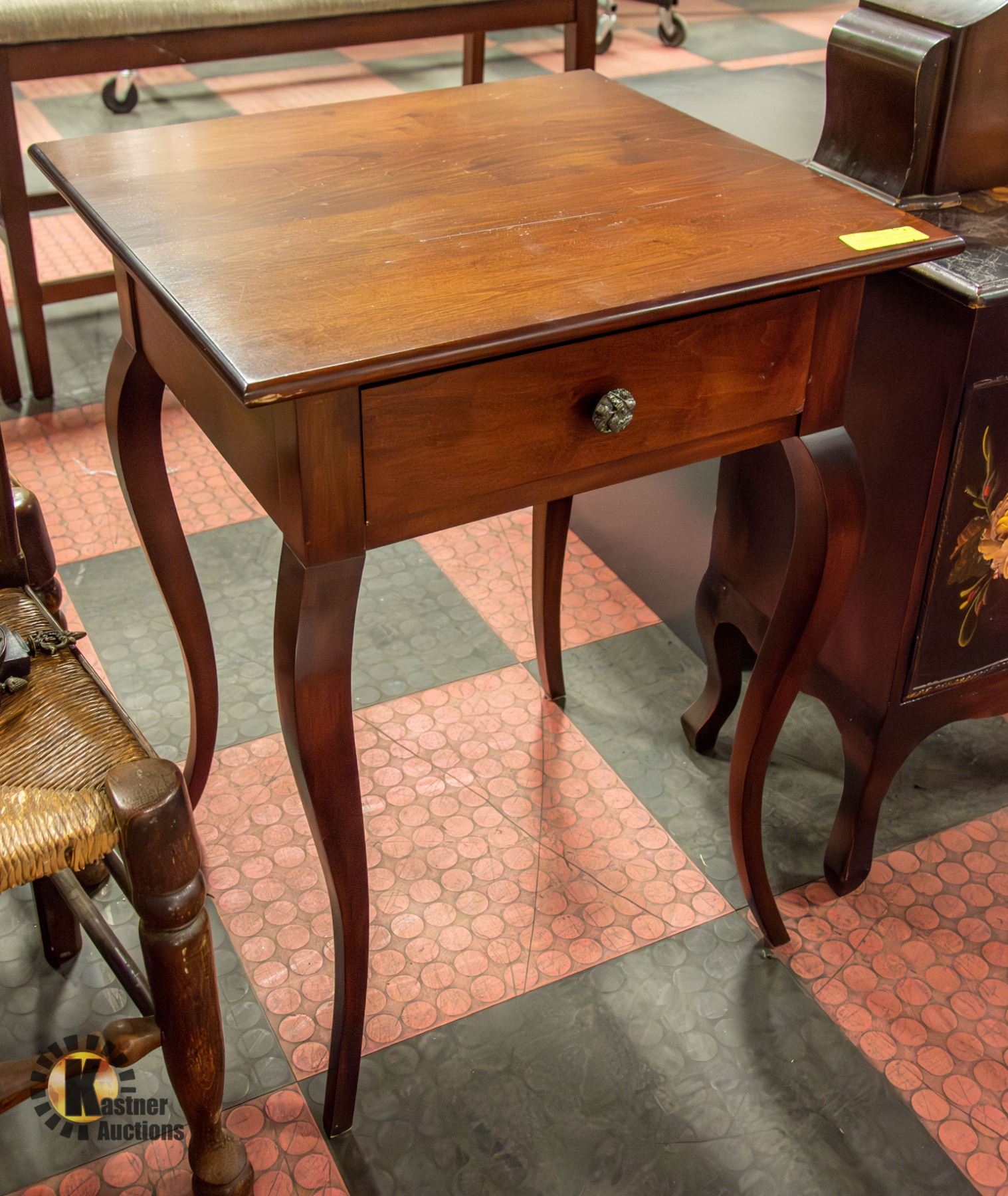 SOLID BROWN WOOD CURVED-LEG ENTRY/DISPLAY