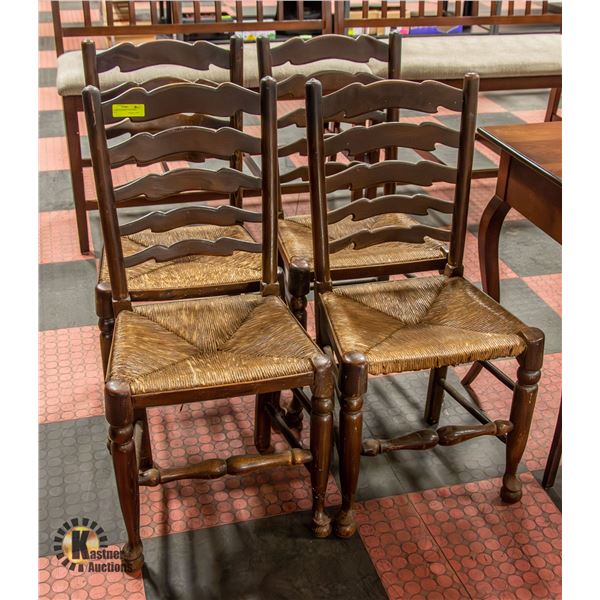 4 CHAIRS (ANTIQUE) THATCHED SEATS