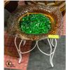 GLASS BIRDBATH WITH METAL STAND 19" HIGH