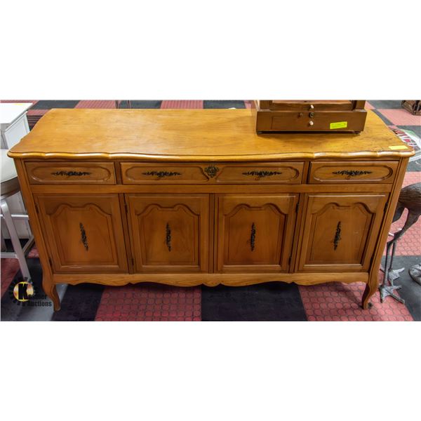 VINTAGE WOOD BUFFET H-33" W-19.75" L-60"