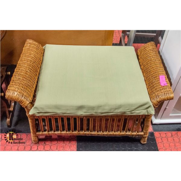 WICKER BENCH SEAT W/ CUSHION 31 X 17 X 17