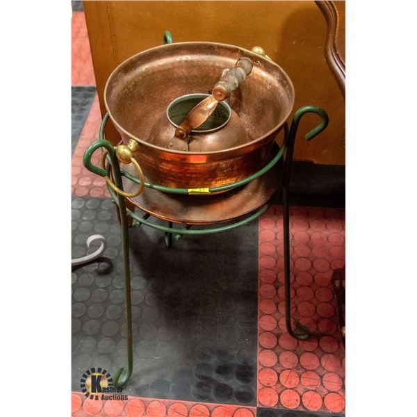 PLANT STAND WITH COPPER TRAY,POT AND