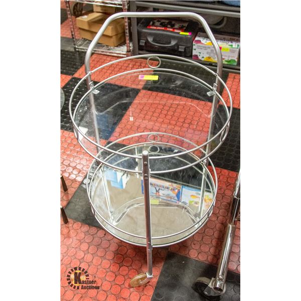 MIRRORED METAL & GLASS BAR CART- 31" TALL