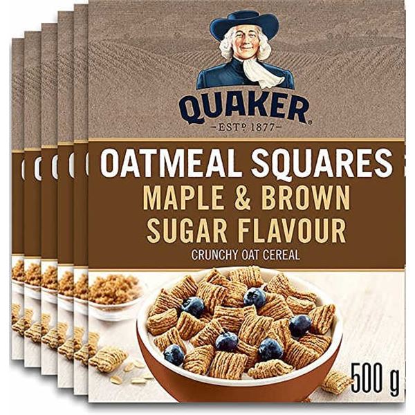 NEW CASE OF 6 QUAKER OATMEAL SQUARES MAPLE BROWN