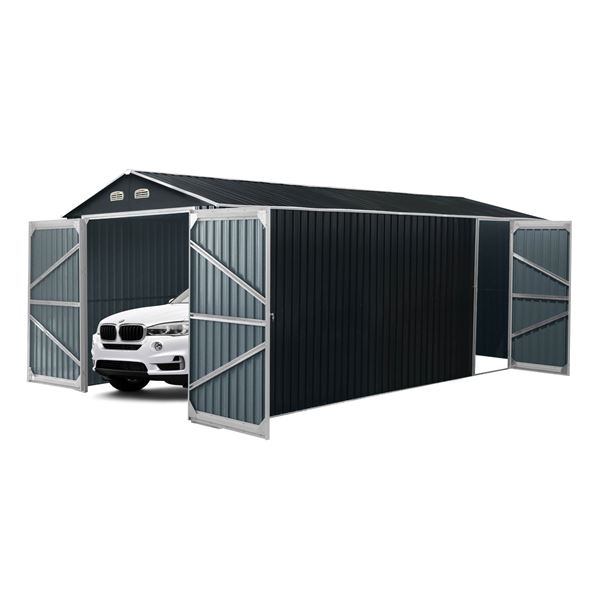 10' X 20' METAL GARAGE SHED W. DOUBLE FRONT DOORS