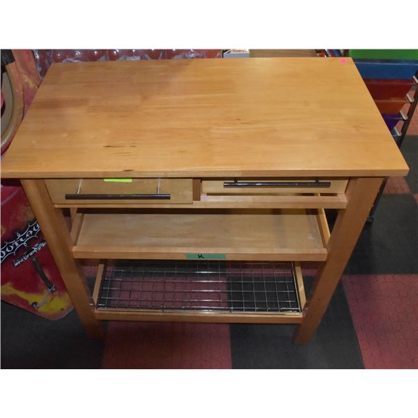 WOOD KITCHEN ISLAND W/ DRAWERS- 36" X 20" X 36"