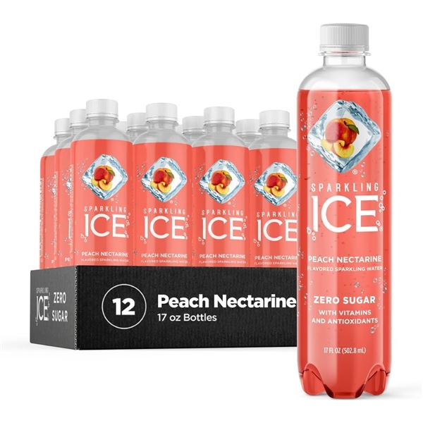 NEW CASE OF 12 SPARKLING ICE PEACH NECTARINE