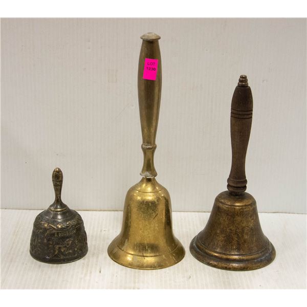 LOT OF 3 VINTAGE BRASS BELLS