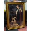 Image 1 : FRAMED FARMHOUSE PRINT OF WOMAN & CHILD 31" X 43"