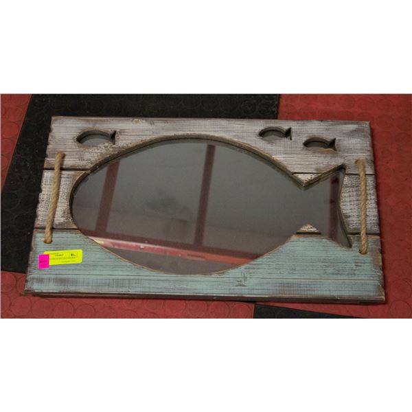 BARN BOARD WOOD FISH MIRROR 24"X14"