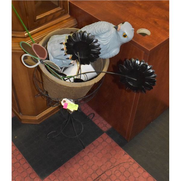 PLANTER, POT, STAND + FALCON