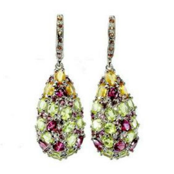 Natural Peridot Rhodolite Sapphire Earrings