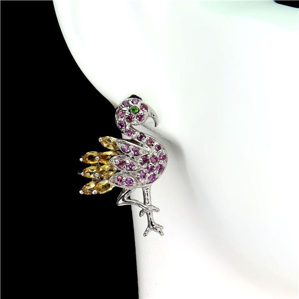Natural Citrine Rhodolite Garnet Flamingo Earrings